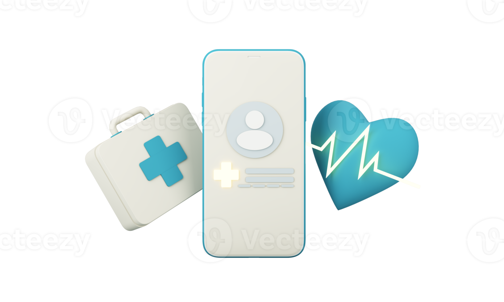 conceito de seguro de saúde com cobertura de palavras, proteção, risco e medicina on-line de segurança em uma tela virtual e uma mão de madeira de desenho animado tocando um botão, isolado em fundo azul renderização em 3d png