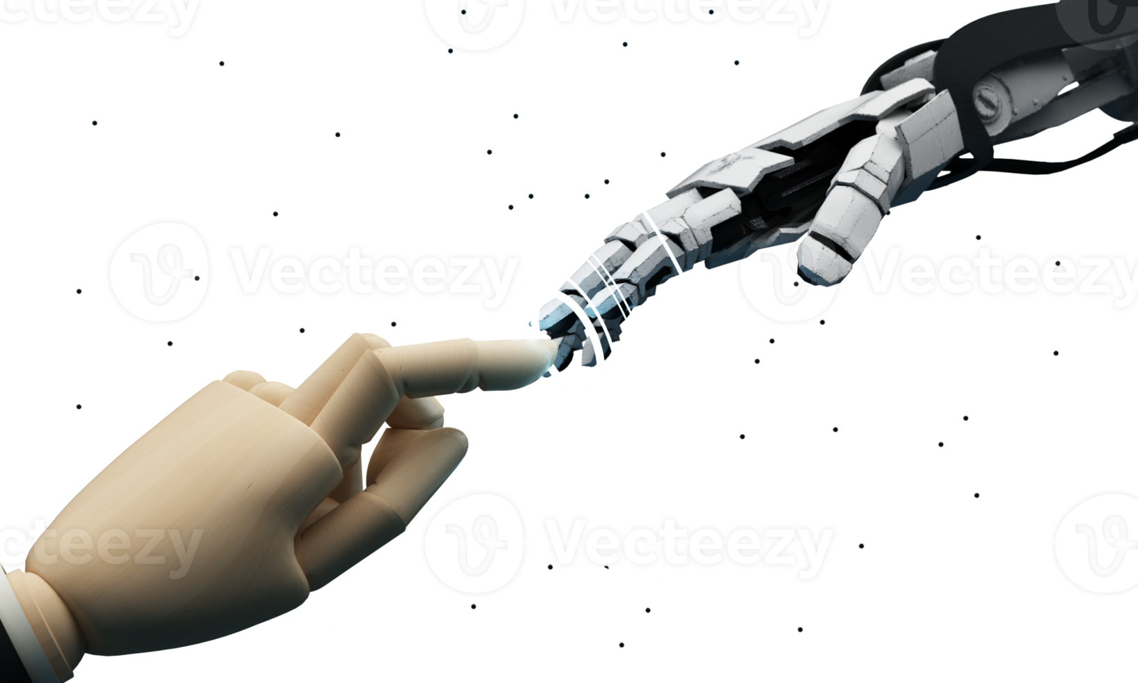 robot cibernetico organismo lavori con un' virtuale hud interfaccia nel la realtà e ai patata fritta con ruota dentata. umanoide robot con un' plastica viso presse su il digitale schermo. futuro concetto. 3d interpretazione png