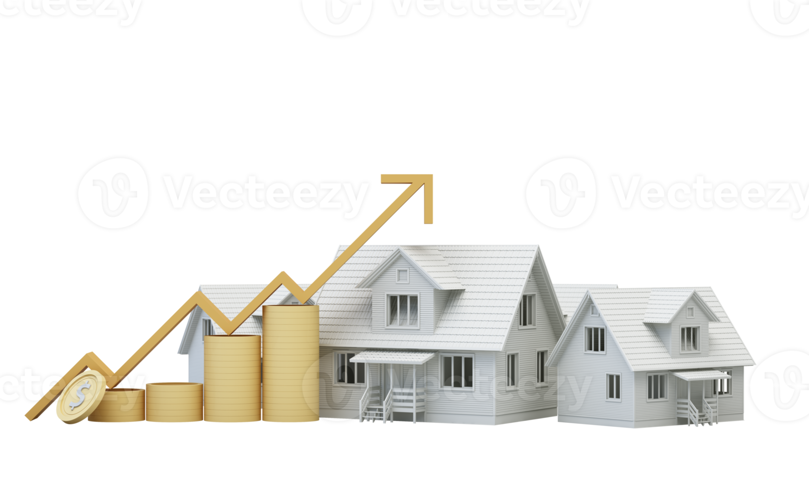 stor pil symbol högre räntor för hem fastighetsidéer besparingar på fastigheter av finansiell stabilitet och tillväxt och utrymme för att skriva in text på en gul bakgrund, realistisk 3d-rendering. png