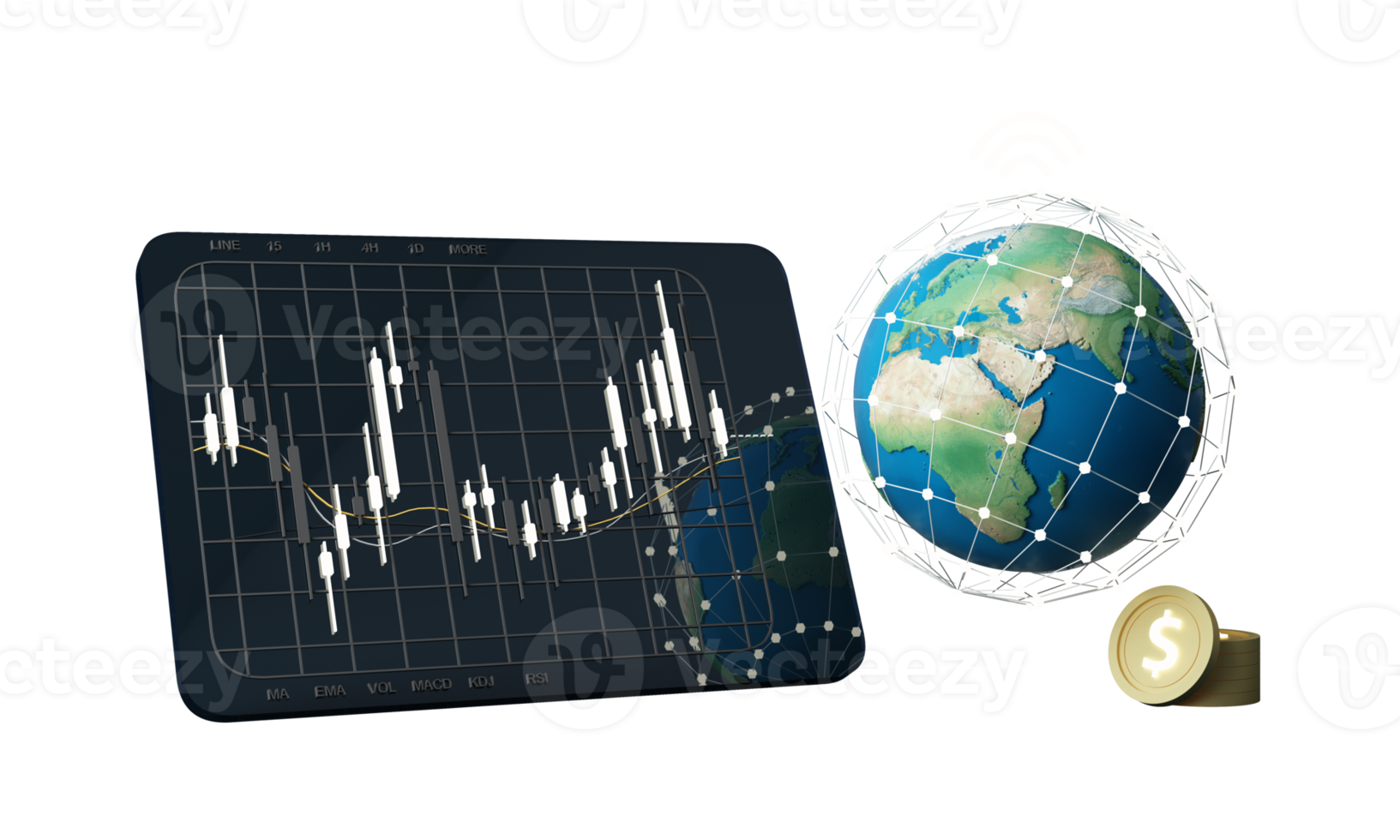 affärsman som använder smart mobiltelefon. företags globala applikationsteknologi för internetanslutning och digital marknadsföring, finans och bank, digital länkteknik, big data. tecknad modell -3D-rendering png