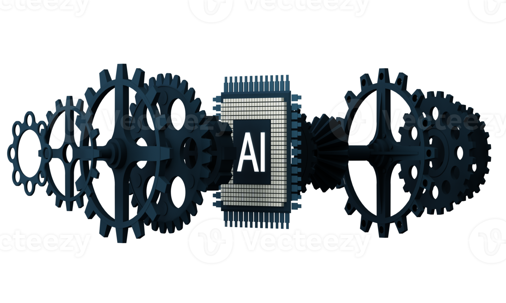 Artificial intelligence web banner. of a processor chip. The process of data processing. Developments in modern technologies. Microcircuits on neon glowing background. 3D rendering png