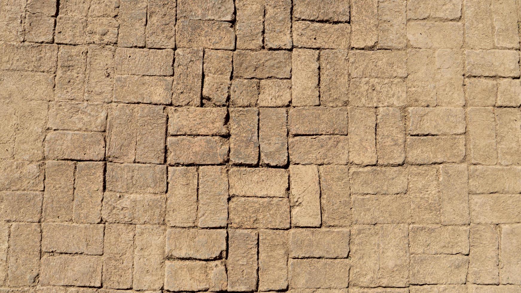 Above view of beautiful antique brown bricks arranged in a row. for construction background. photo