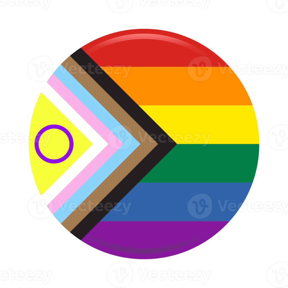 Circle Rainbow icon symbol with new Progress Pride Flag png