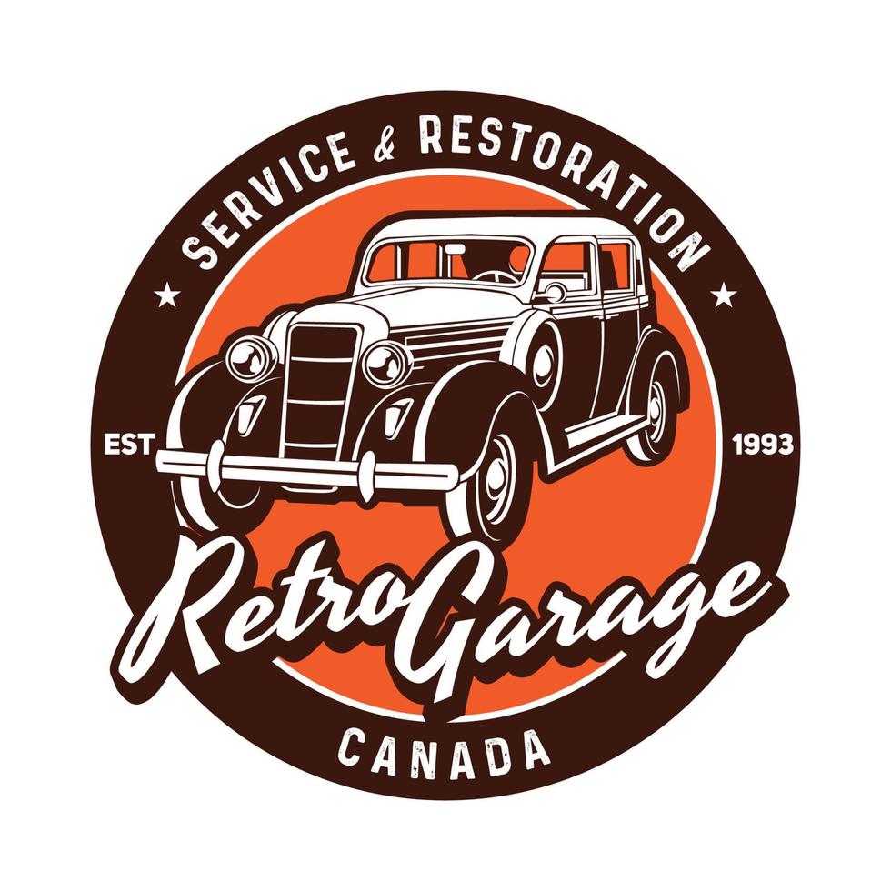 Retro classic vector illustration logo design, perfect t shirt design, garage service and restoration