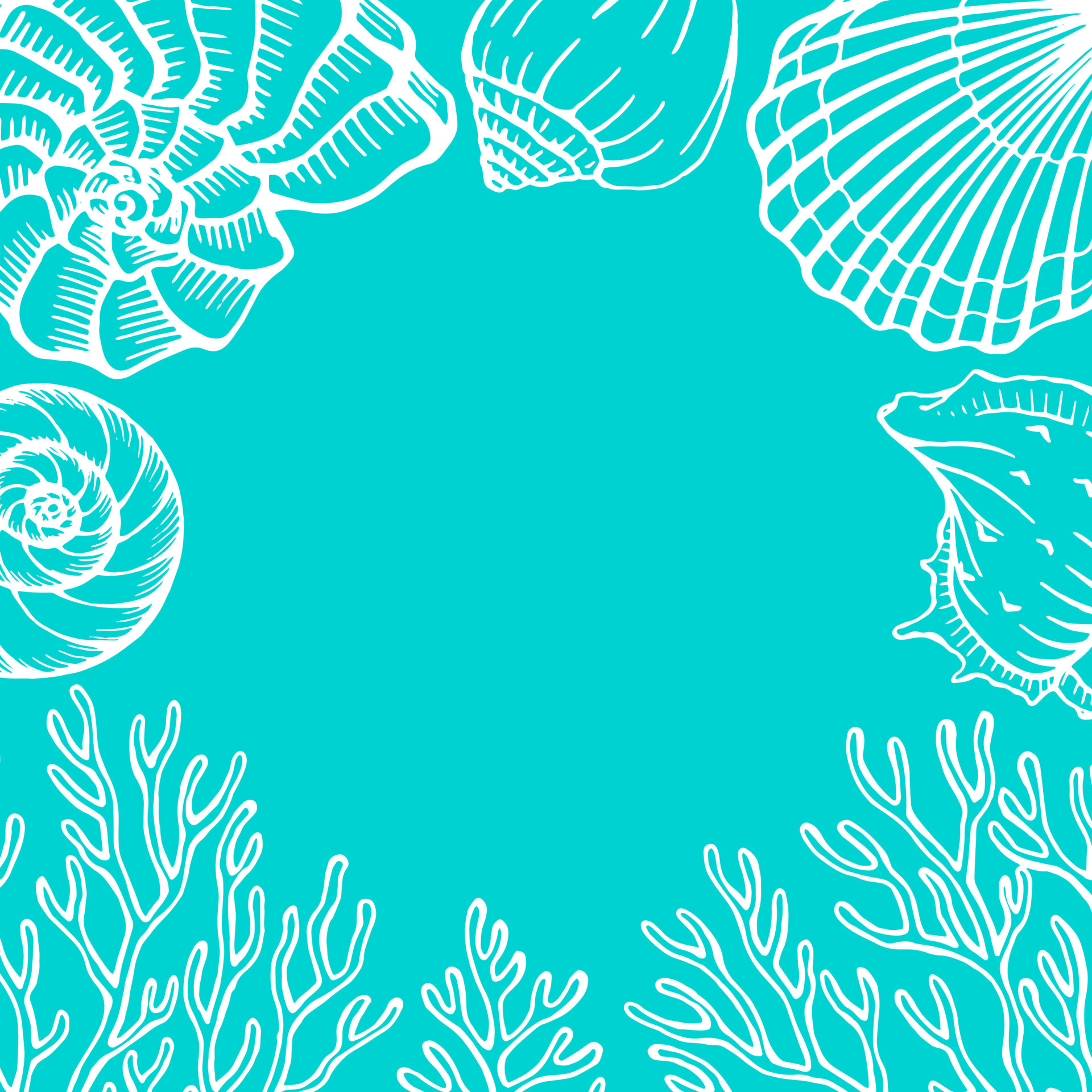 Seashells and coral frame. Sea and ocean design template. Vector card Seashells and coral frame. Sea and ocean design template. Vector card