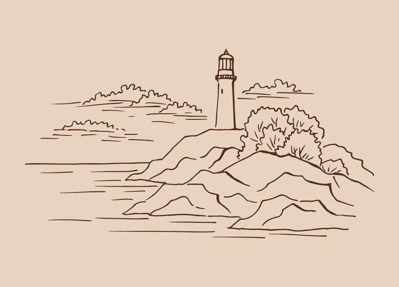 Lighthouse. Hand drawn illustration converted to vector. Sea coast graphic landscape sketch illustration vector. vector
