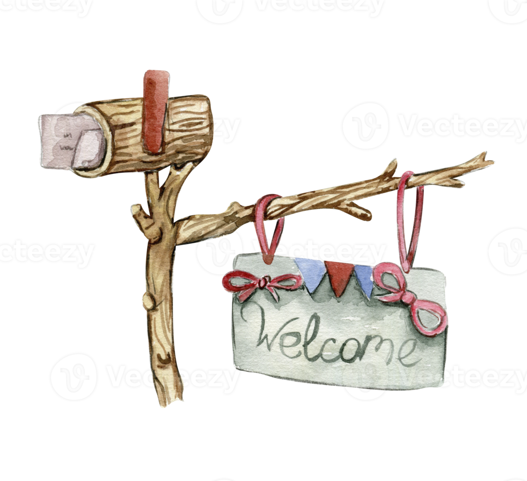 Watercolor cartoonpointer for fairy made from wood. Cute hand painted fairy tale illustration for greeting cards, prints, post cards and souvenirs. Illustartion isilated on white background. png