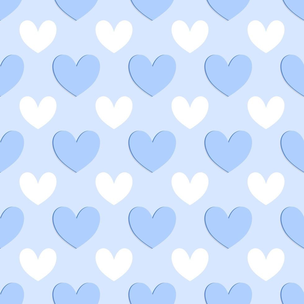 Valentines background.vector background seamless pattern of light blue heart with soft shadow on blue background. vector