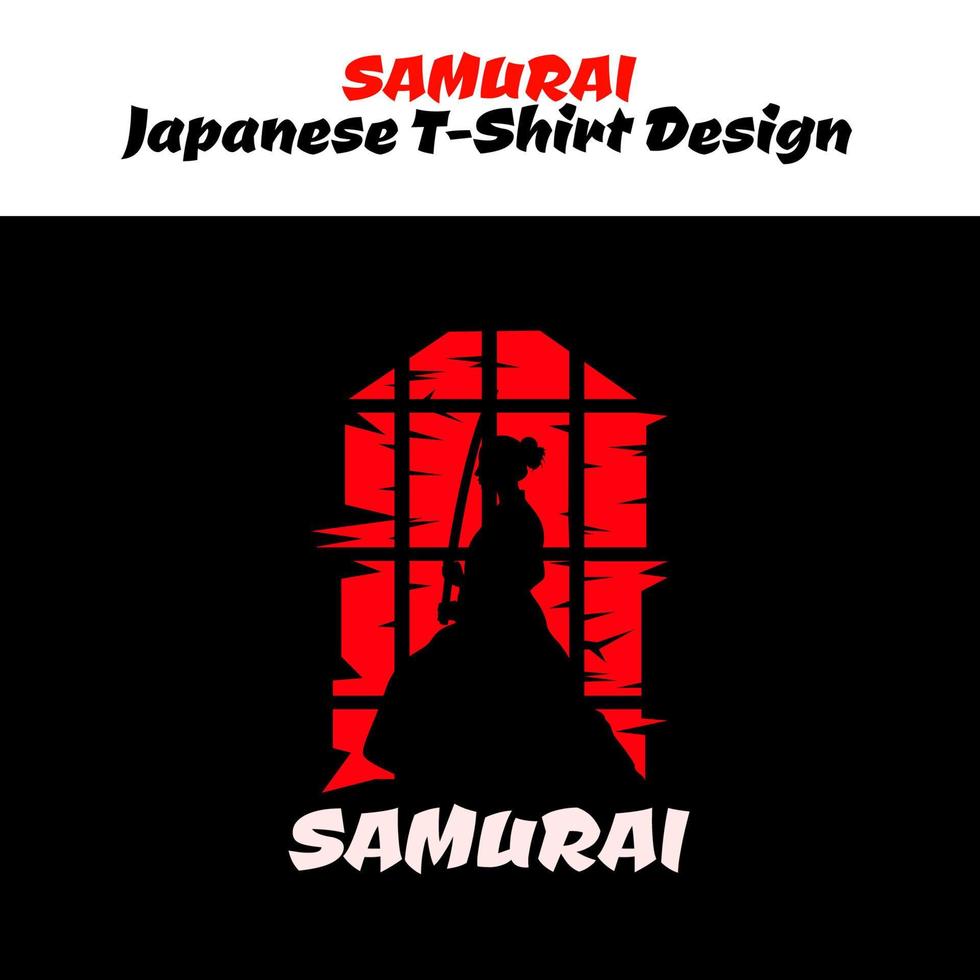 female samurai with window, silhouette japan samurai vector for design t shirt concept, japanese theme design, Japanese t-shirt design, samurai vector illustration, silhouette samurai