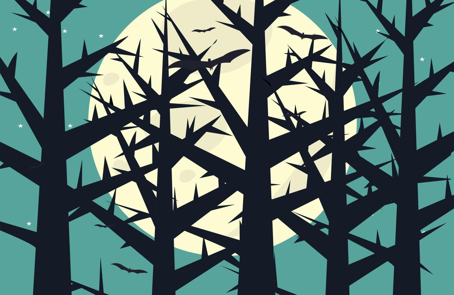 Dark forest with scary dry trees and bats vector