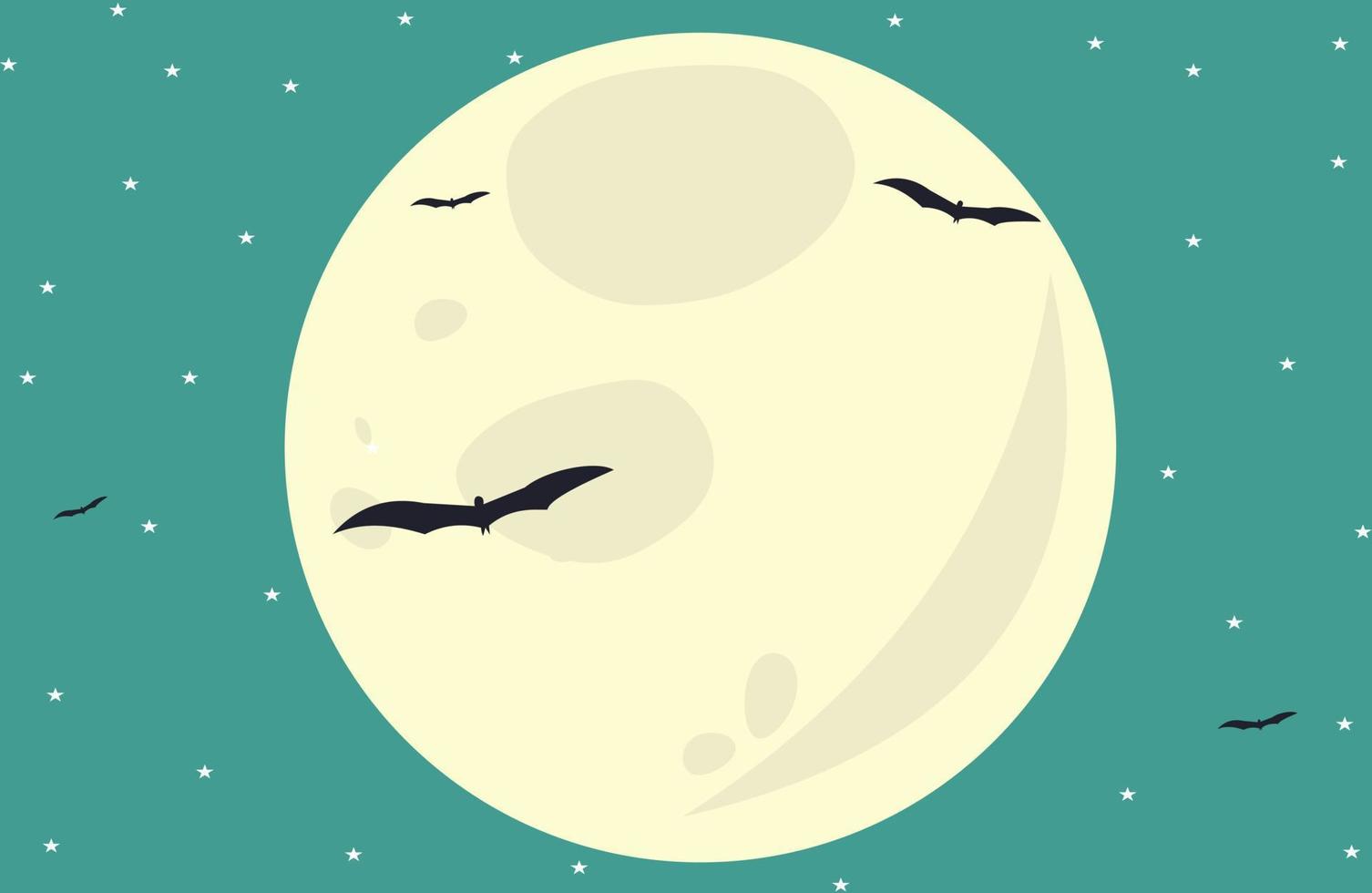 noche de luna llena con ilustración de icono de murciélagos vector