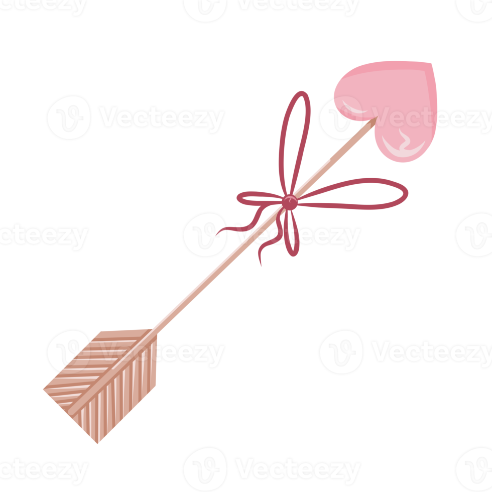 Heart shaped arrow with ribbon isolated on transparent background. A symbol of love for Valentine's Day. png