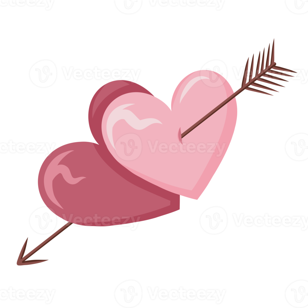 Heart shape isolated for Valentine's Day on a transparent background. Love symbol. Hearts with arrow. png
