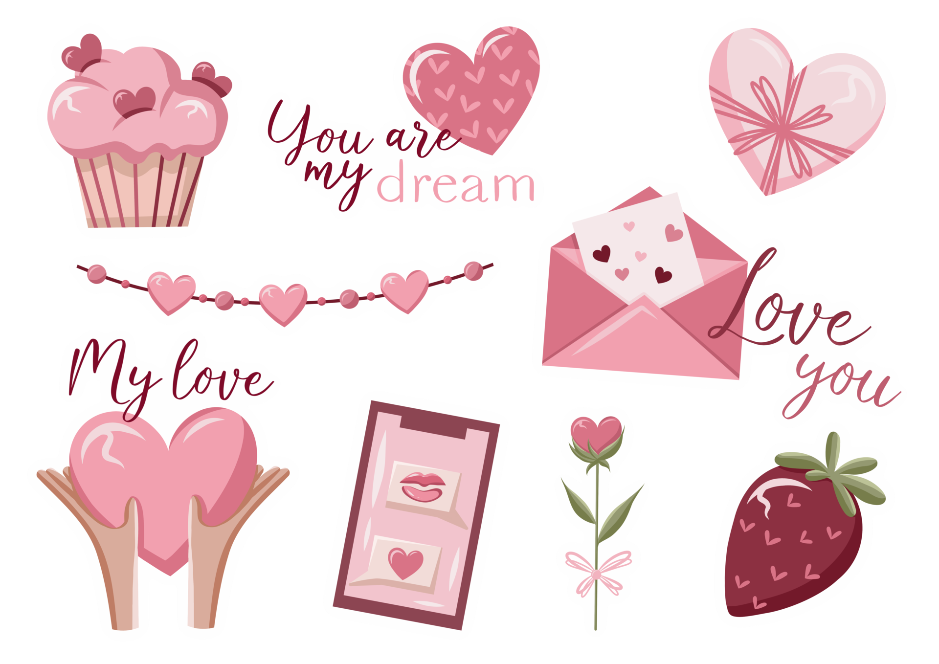 Valentines day stickers set, love symbol objects and cute ...