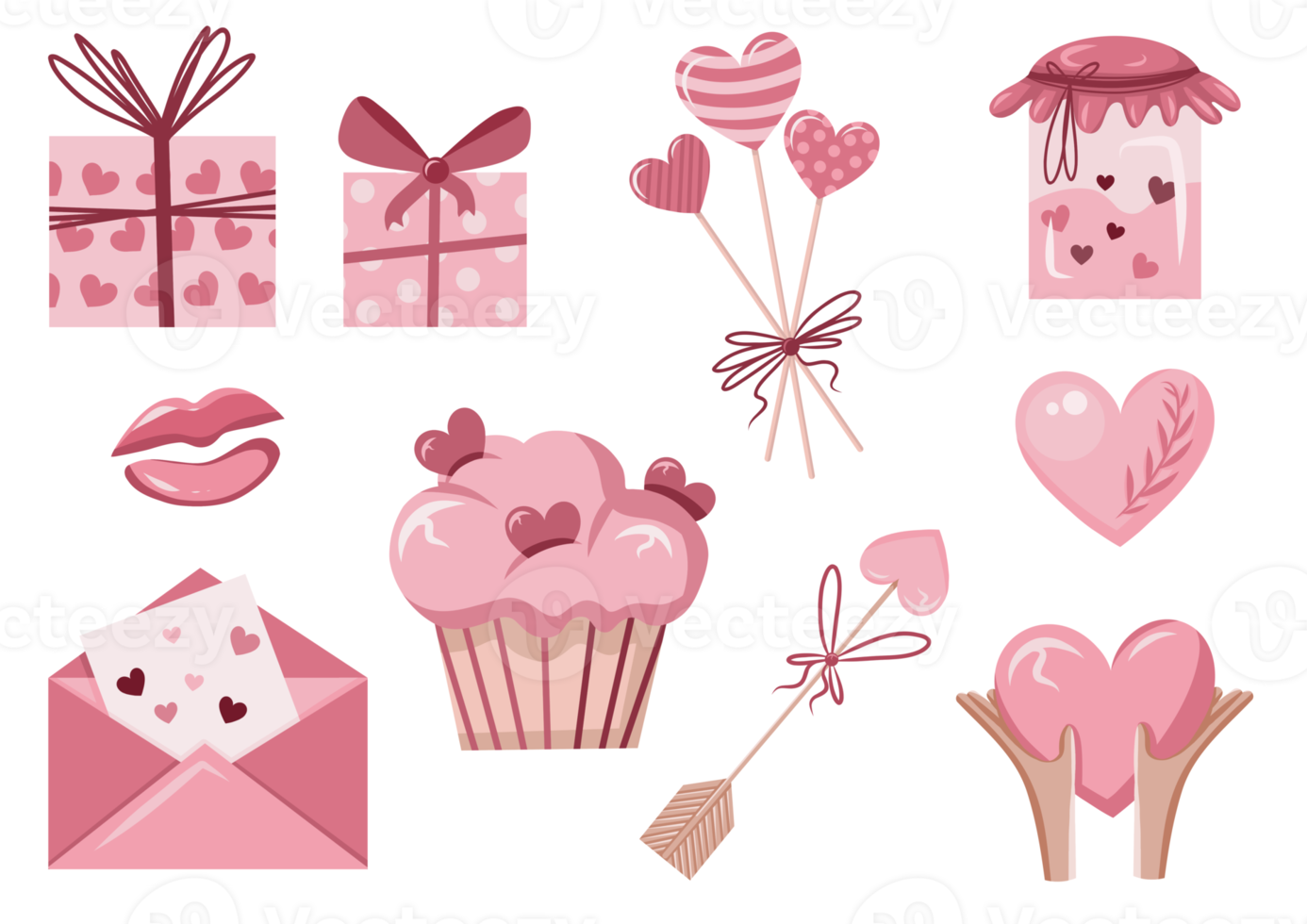 hand- getrokken pictogrammen stickers voor Valentijnsdag dag png