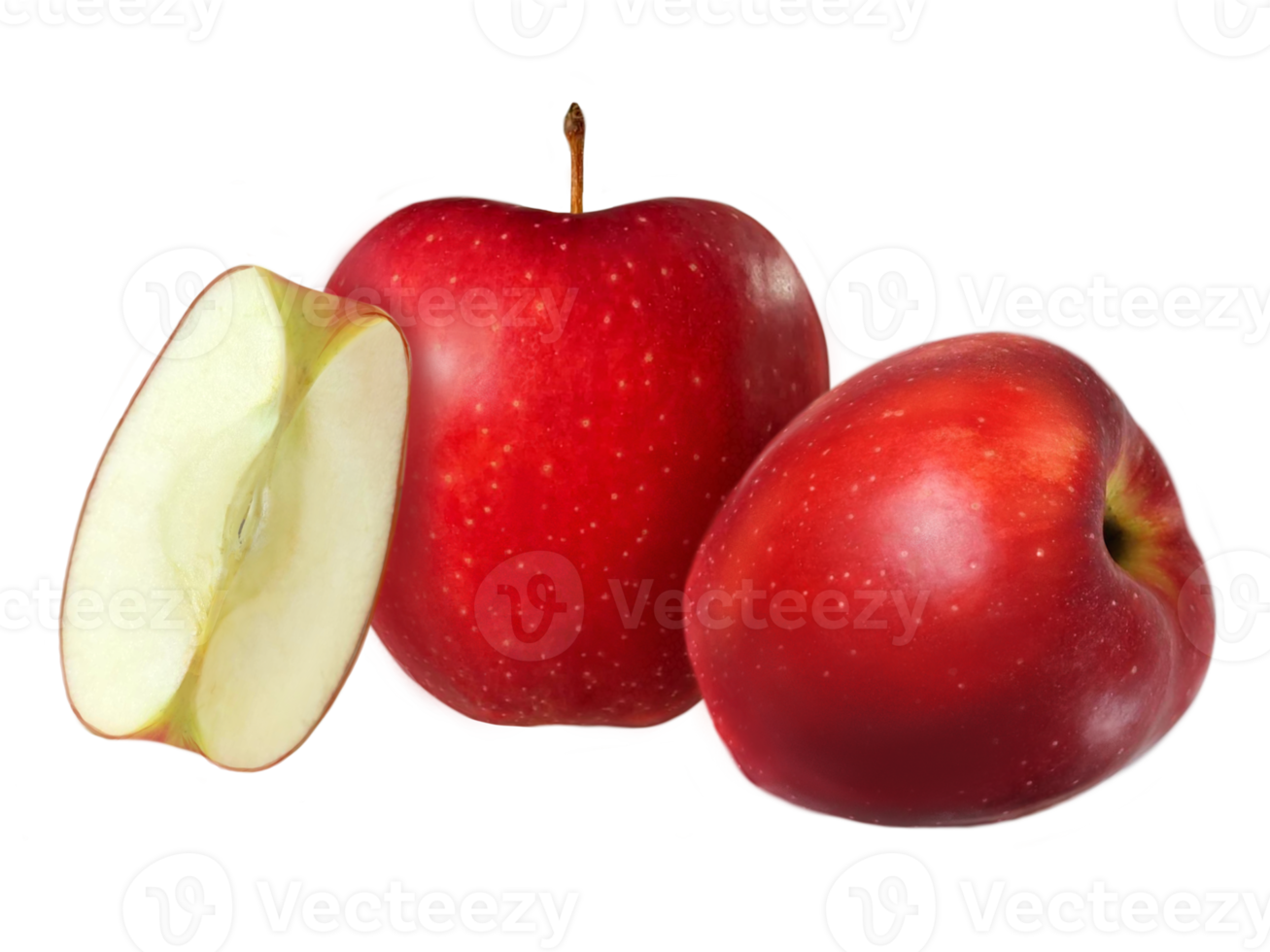 a group of red apples with a slice of fruit png