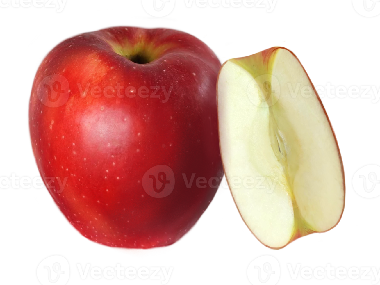 red apple with a slice of fruit png