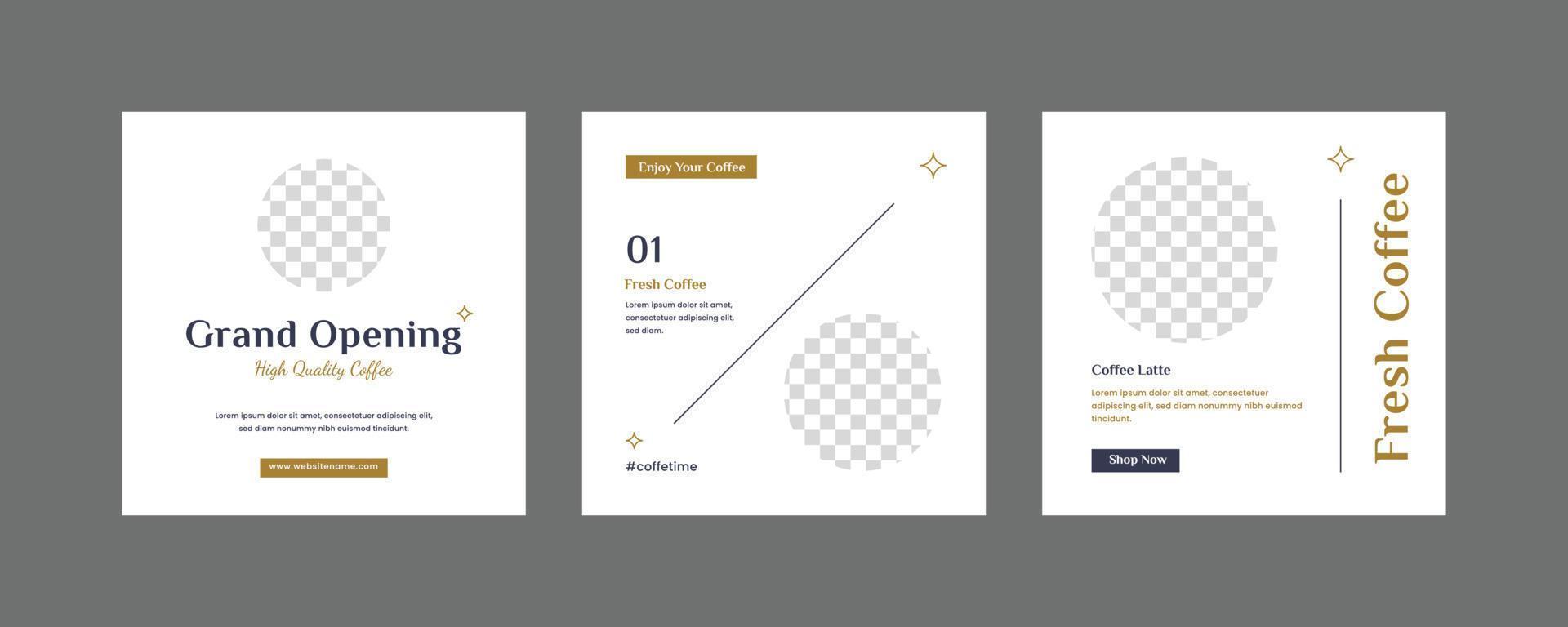 Coffee shop social media post template with minimalist style vector