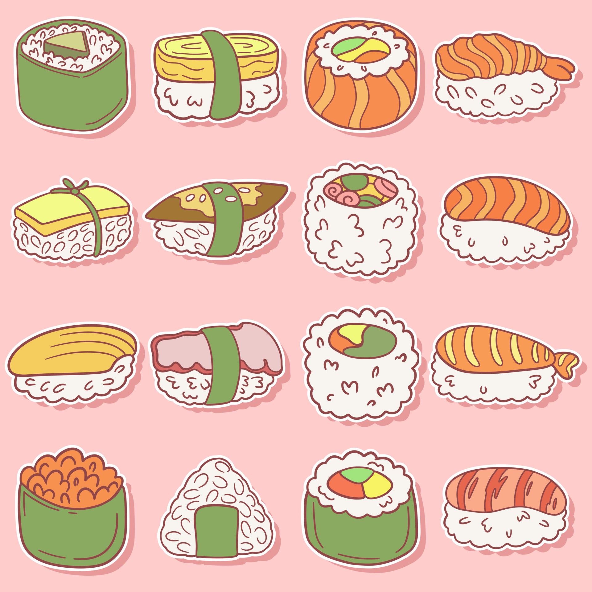 Japanese seafood Sushi sticker doodle vector art perfect for emoticons