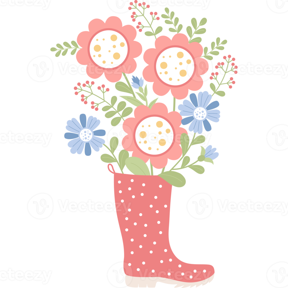 Bouquet of flowers in rubber boot png