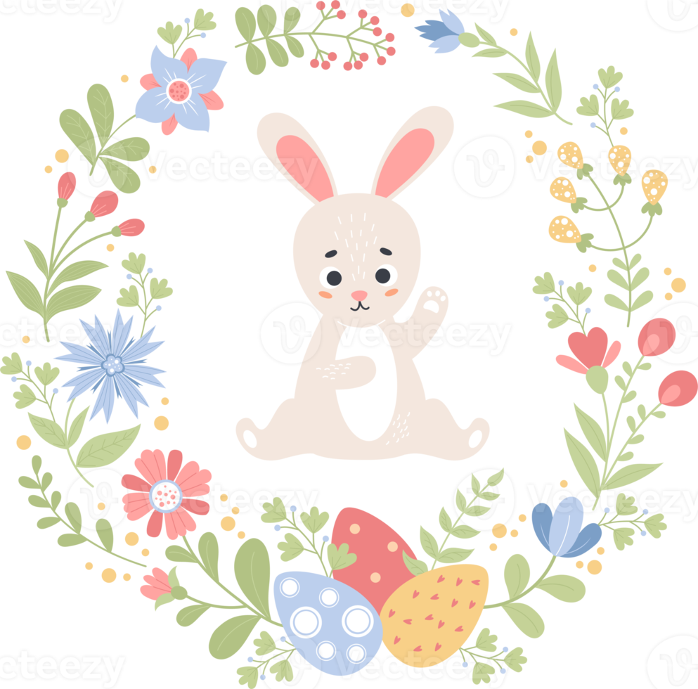 Cute Easter bunny with flowers png