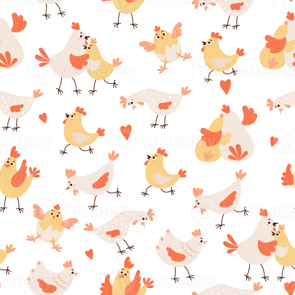 Seamless pattern with domestic farm birds png