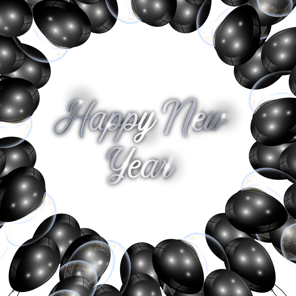 Happy new year wish with color balloon and confity png