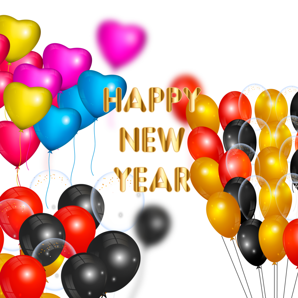 Happy new year wish with color balloon and confity png