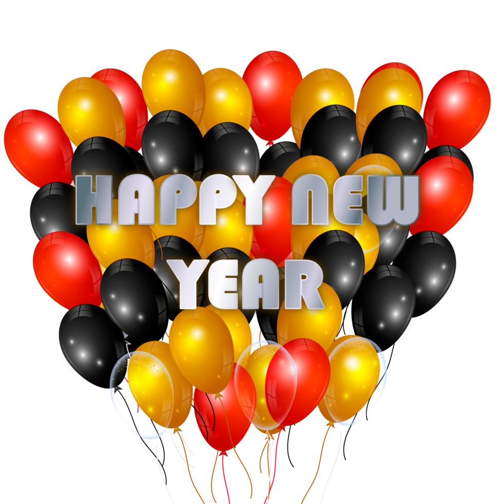 Happy new year wish with color balloon and confity png