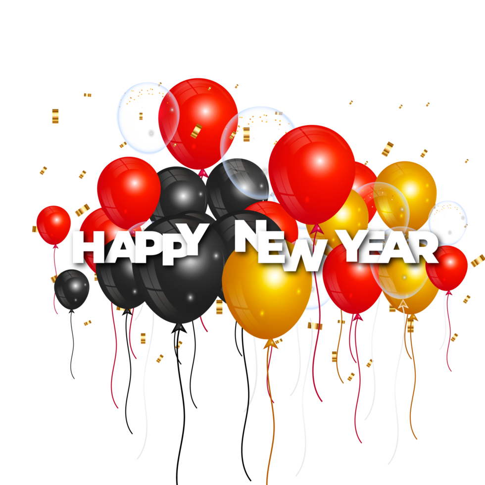 Happy new year wish with color balloon and confity png