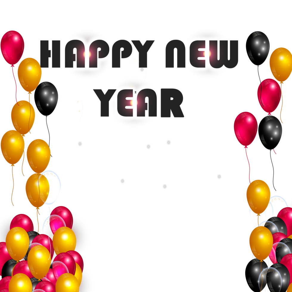 Happy new year wish with color balloon and confity png