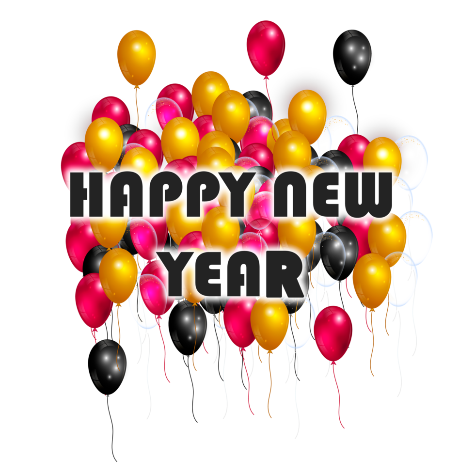 Happy new year wish with color balloon and confity png