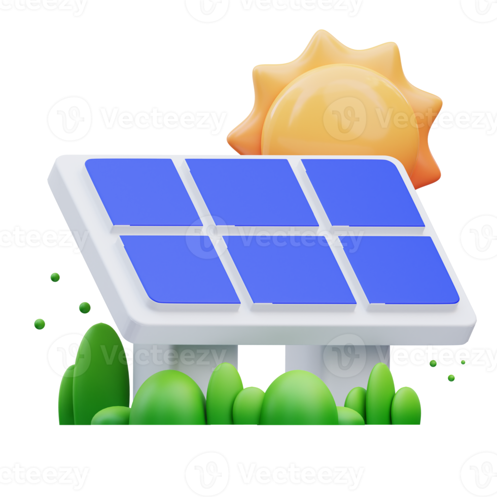 3d render illustration of solar panel icon with sun, perfect for your web and app assets png