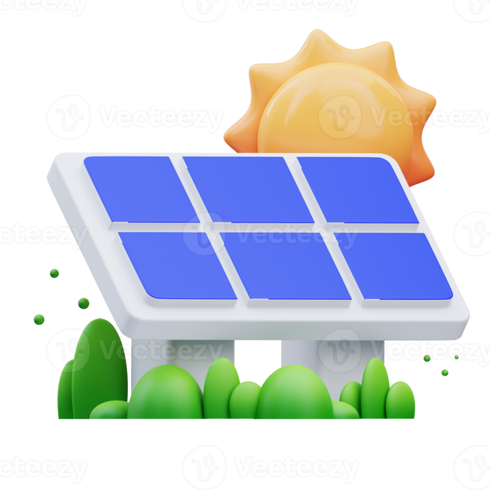 Illustration de rendu 3d de l'icône du panneau solaire avec le soleil, parfaite pour vos ressources Web et d'application png