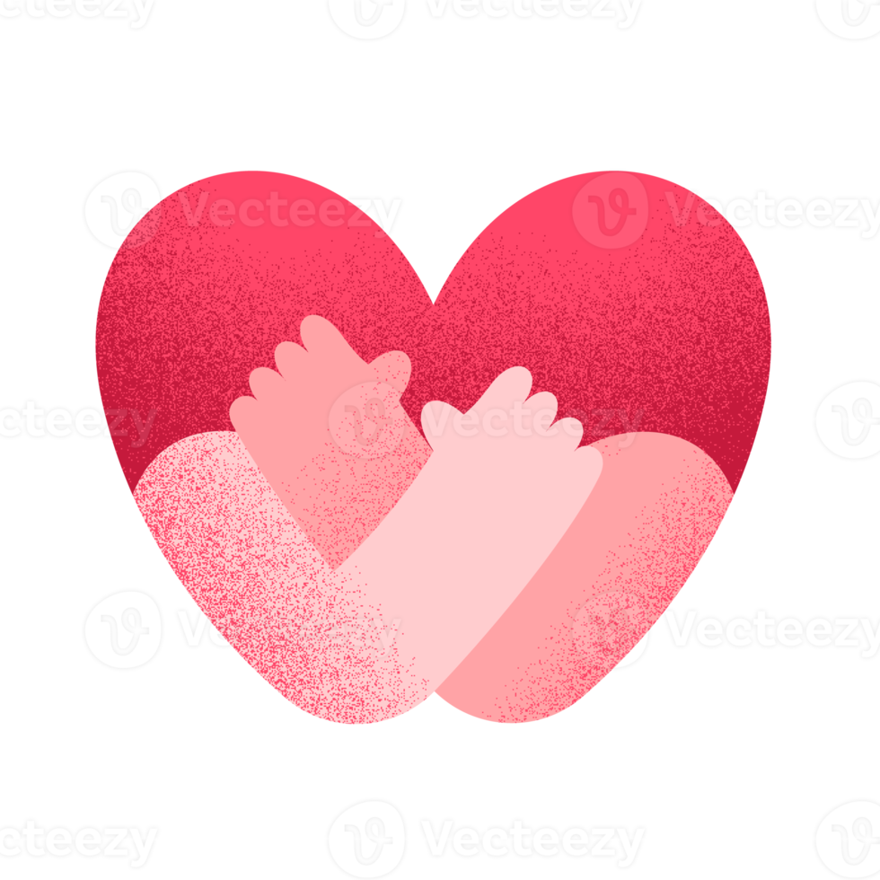 heart embracing love concept grain textured illustration png