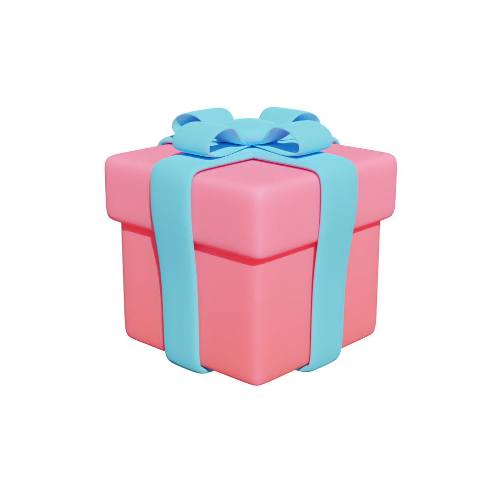 pink gift with blue ribbon isolated on transparent background png