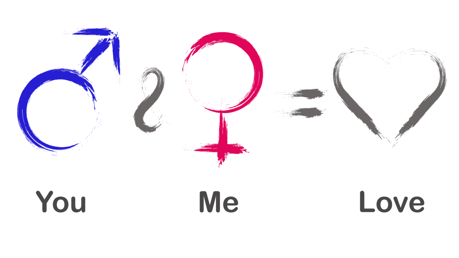 symbole masculin et féminin en lettres roses et bleues avec icône d'amour. symbole de genre masculin et féminin. icône de style grunge. pour le fond d'animation et les moments de la Saint-Valentin. png