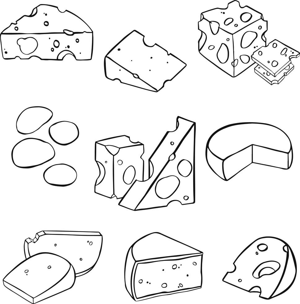 Set Cheese symbol in line, outline. For restaurant menus and websites. Vector illustration