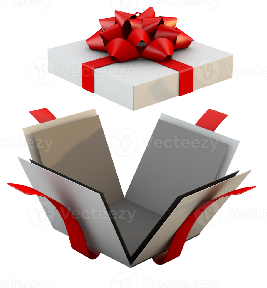 abra a caixa de presente ou caixa de presente com fitas vermelhas png