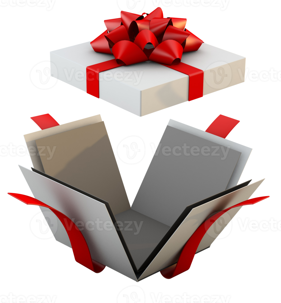 Open present box or gift box with red ribbons 18795959 PNG