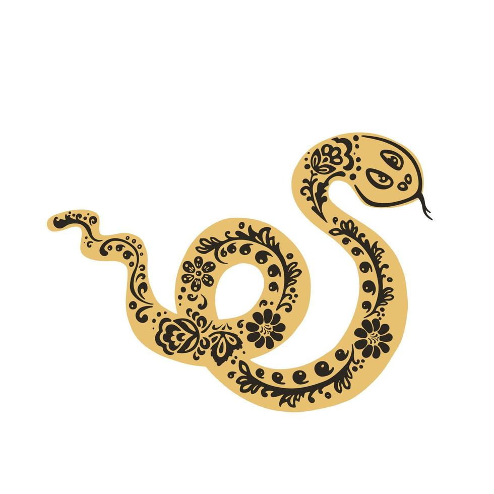 serpiente, víbora al estilo de la pintura khokhloma, negro y dorado, ilustración vectorial vector