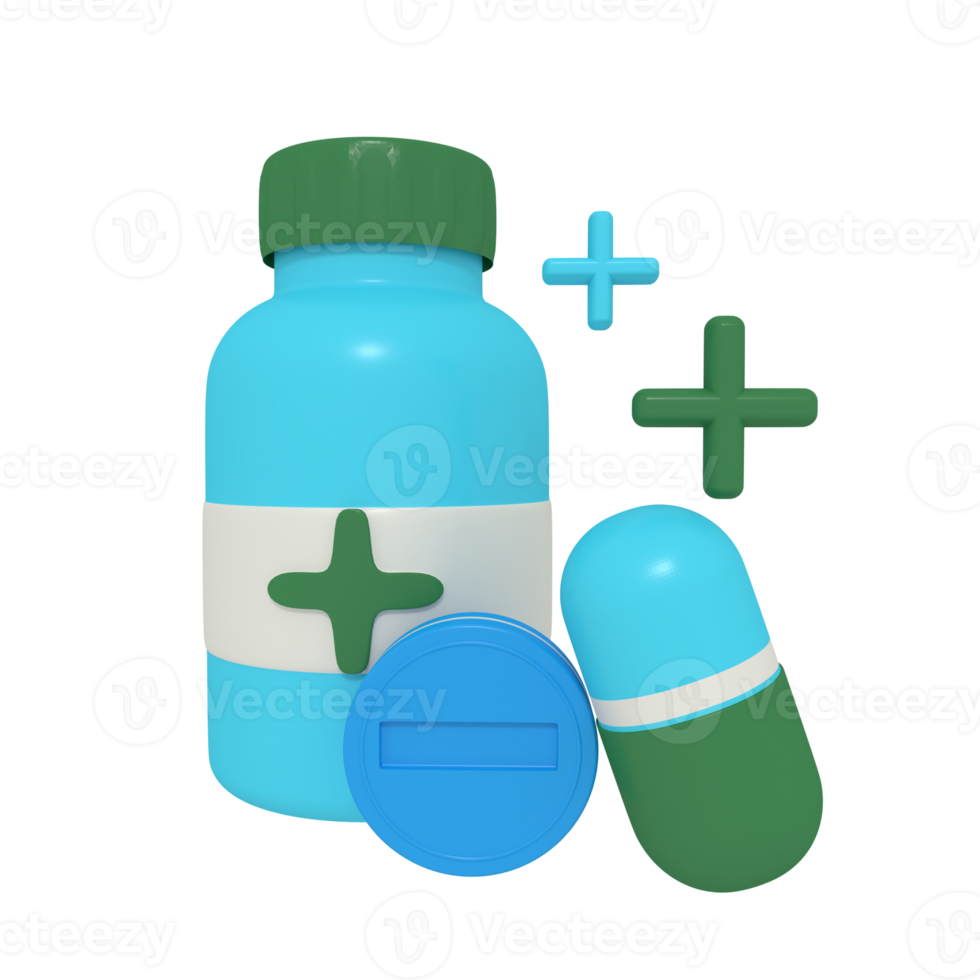 3d illustration av medicin piller på flaska png