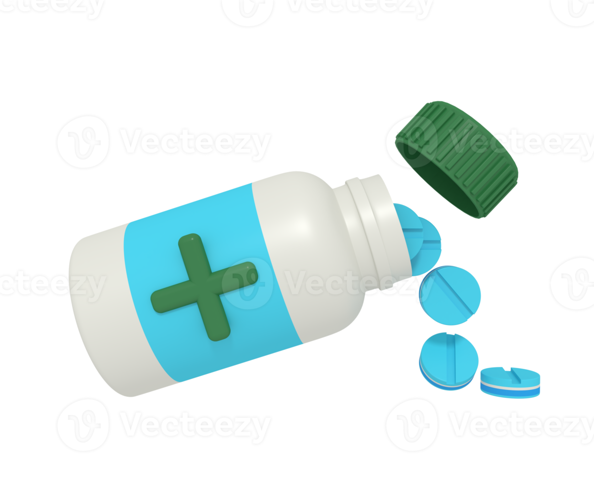 3d illustration av medicin piller på flaska png