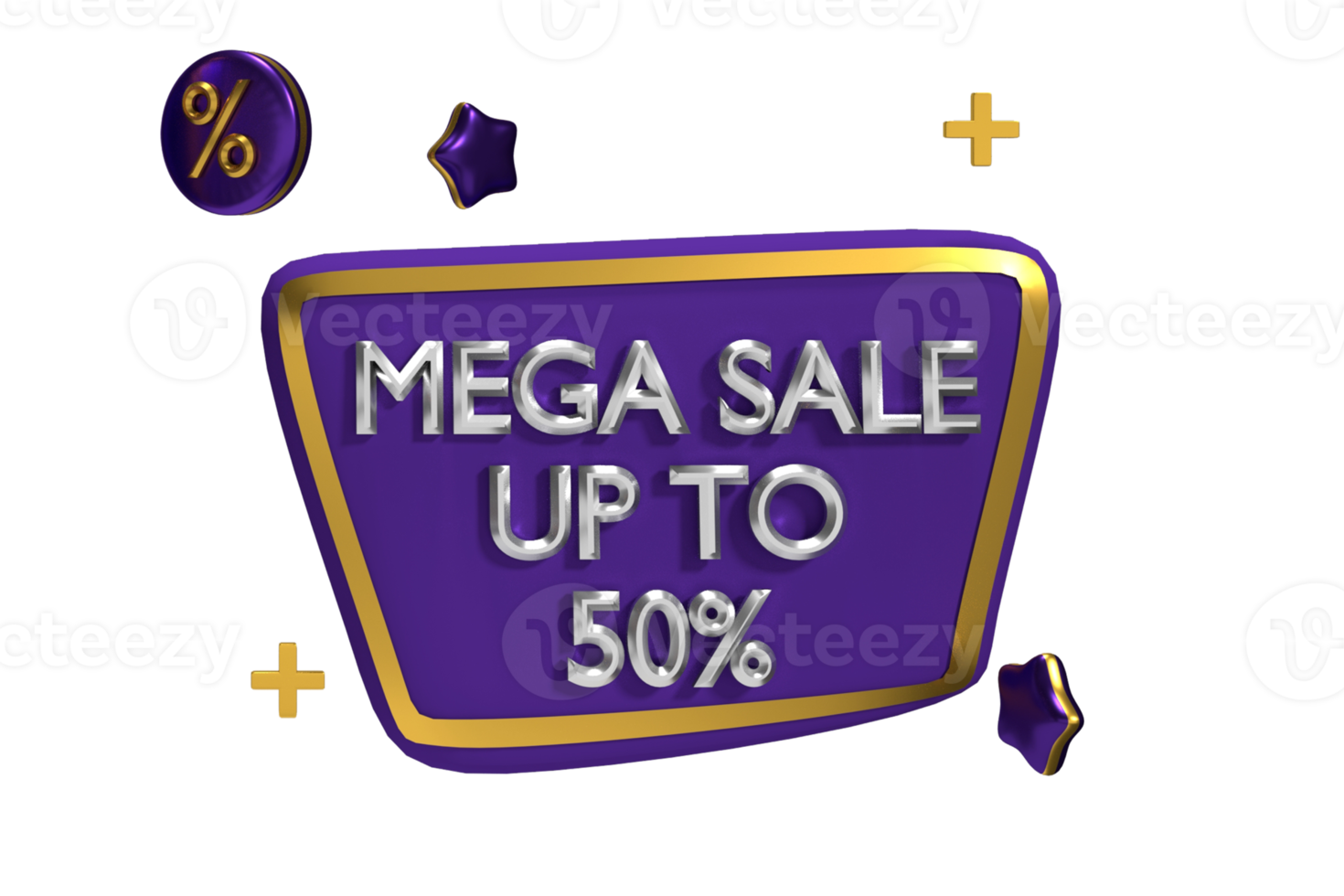 3D-Renderlabel Mega-Angebot Verkauf 3D-Illustration mit Megaphon und Elementdesign auf gelbem Hintergrund, einfach für die Werbung zu verwenden png