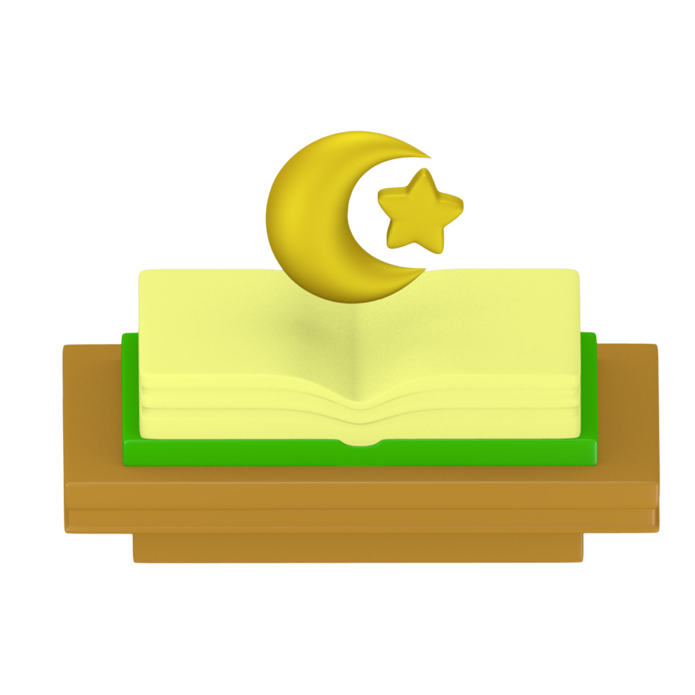 lindo icono 3d quran ilustración con ramadan y eid al-fitr tema png