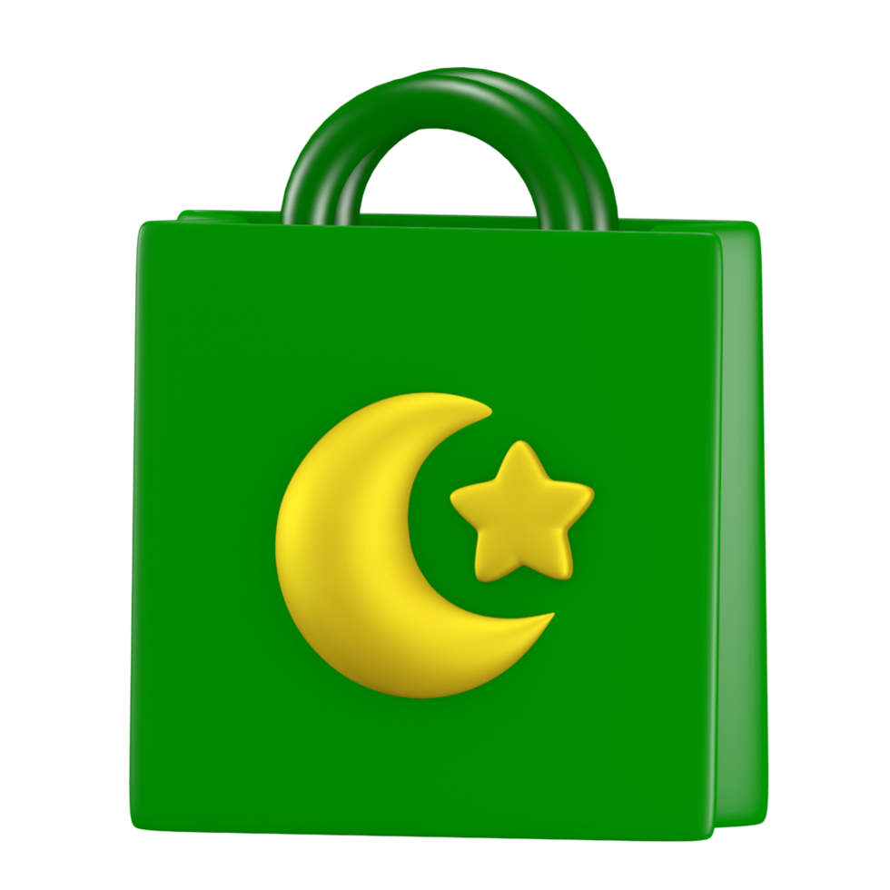 lindo icono 3d bolsa tienda ilustración con ramadán y eid al-fitr tema png