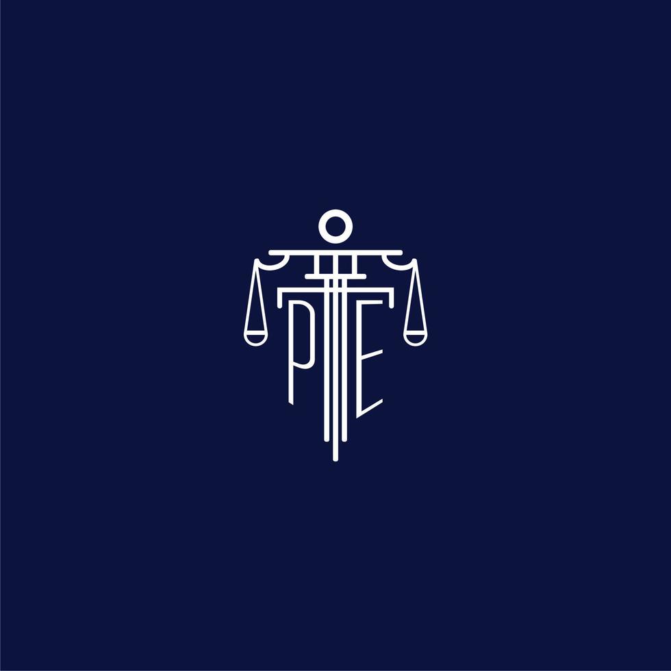 PE initial monogram logo for lawfirm with scale vector design