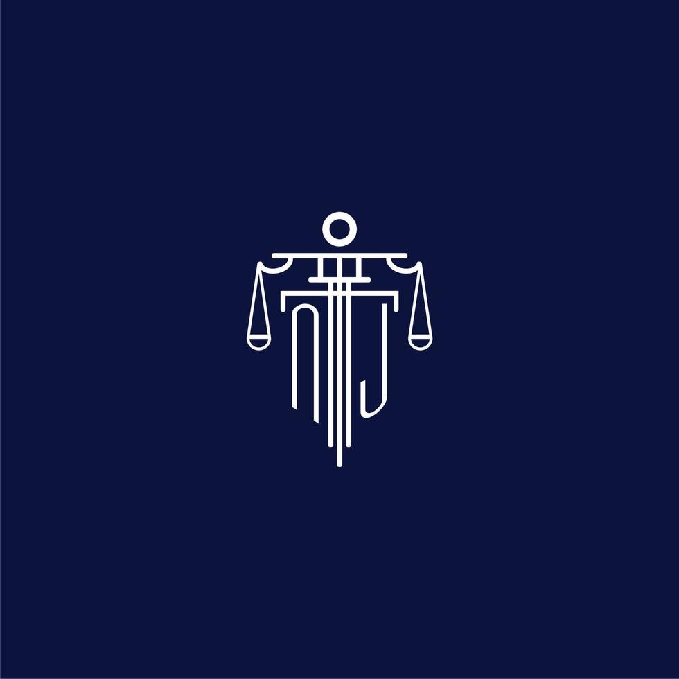 NJ initial monogram logo for lawfirm with scale vector design