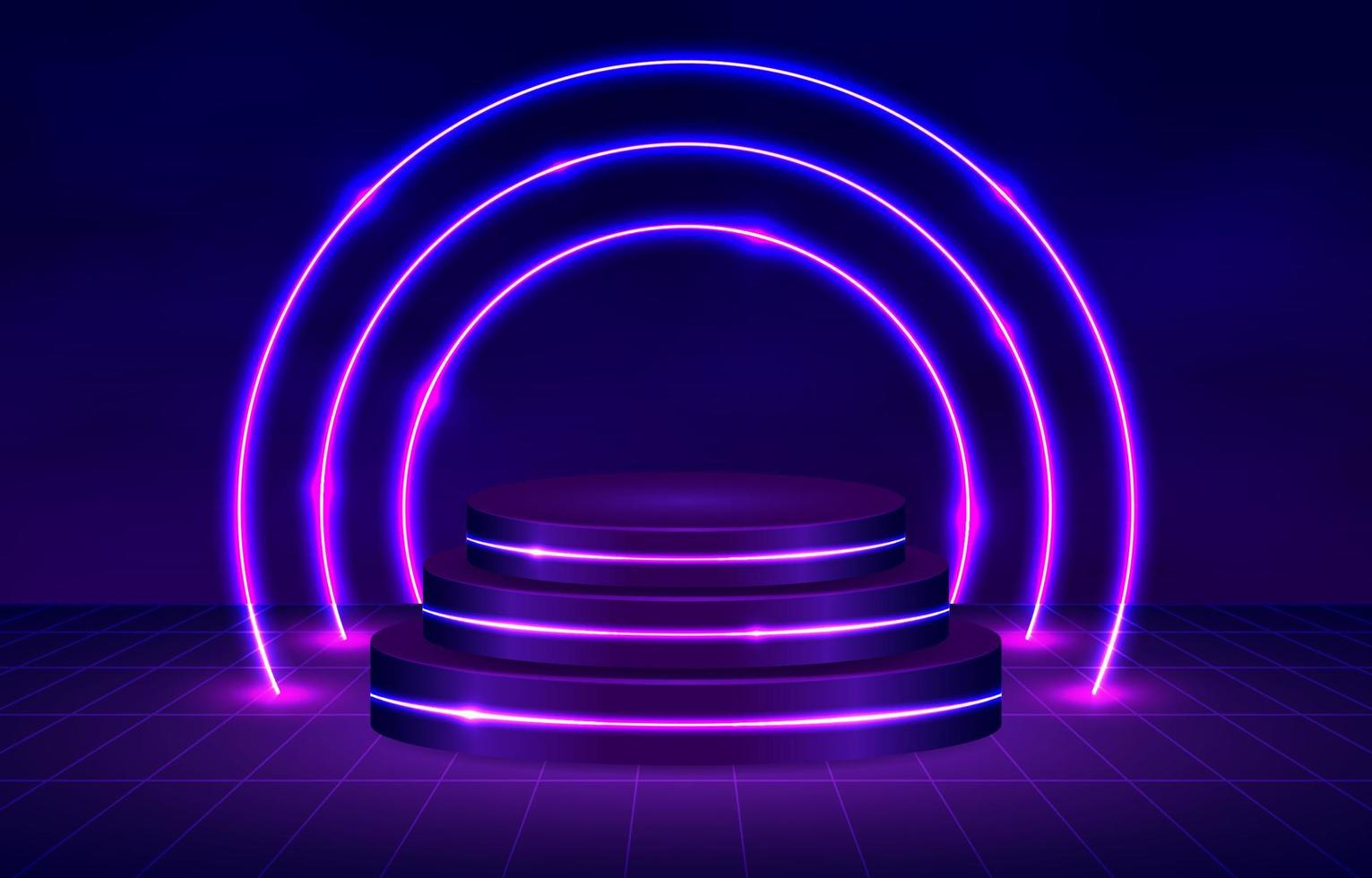 Futuristic Stage With Neon Lights Frame and Podium Background vector