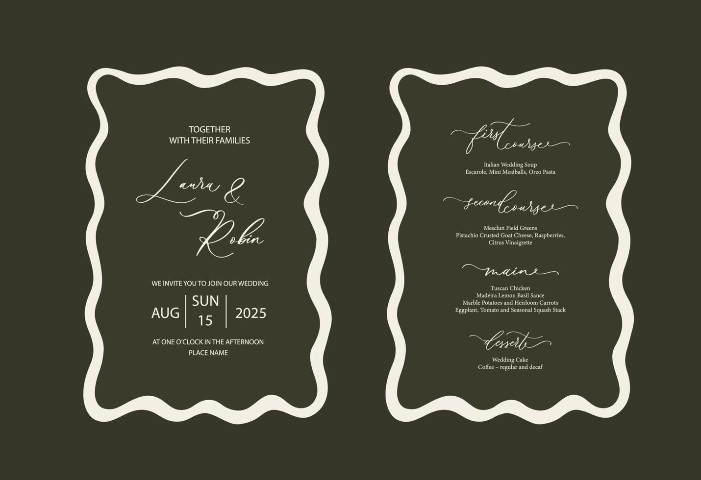 Luxury Wavy Edge Wedding Invitation card background. Abstract art background vector design for wedding and vip cover template.